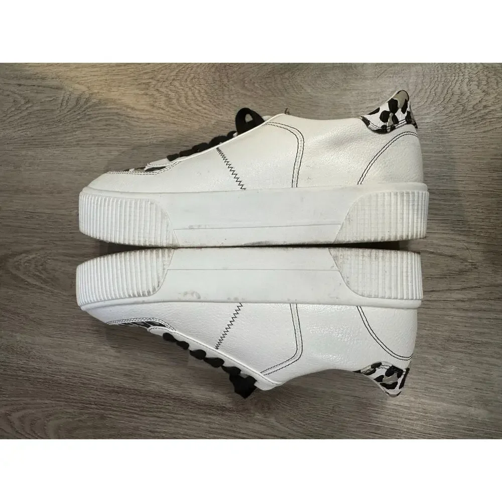 Mix No 6. Women's Platform Sneakers in White with Leopard Print Accents Size 9
